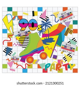Abstract design pattern of 90s style. Fun and colorful.