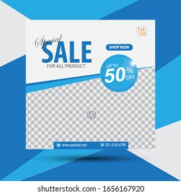 Abstract Design Post For Social Media, Ad Design For Fashion Sale, Blue White Color