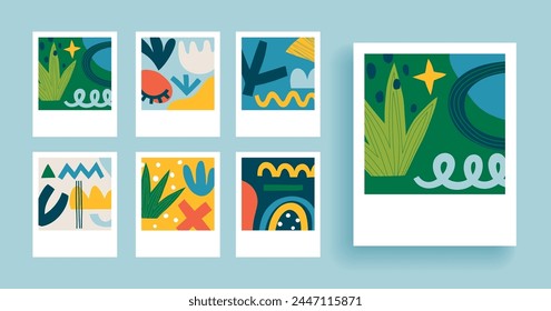 Conjunto de póster de diseño Abstractas, tarjetas gráficas de moda con Elementos geométricos, colección dibujada a mano. Ilustración vectorial.