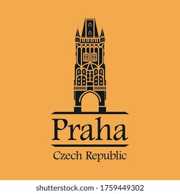 Diseño abstracto con Torre de Polvo y nombre de Praga, República Checa, ilustración vectorial