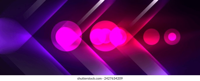 El diseño abstracto palpita con efectos de luz brillante de neón, proyectando un brillo fascinante en la oscuridad, cautivando al ojo con su energía vibrante. Círculos de cristal efectos de luz brillante de neón