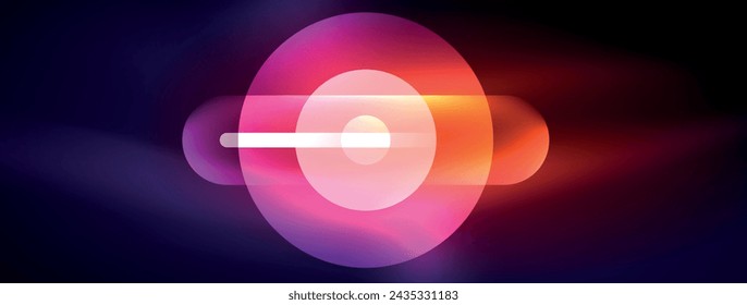 Abstract design pulsates with neon glowing light effects, casting an entrancing glow in the darkness, captivating the eye with its vibrant energy. Glass circles neon glowing light effects