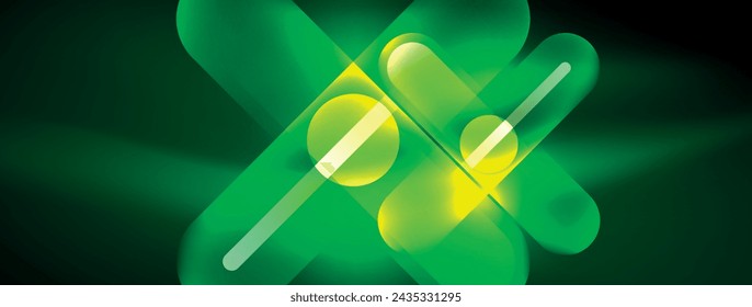 El diseño abstracto palpita con efectos de luz brillante de neón, proyectando un brillo fascinante en la oscuridad, cautivando al ojo con su energía vibrante. Círculos de cristal efectos de luz brillante de neón