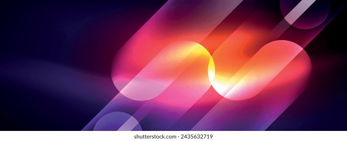 Abstraktes Design pulsiert mit neonglimmenden Lichteffekten, das einen fesselnden Schein in die Dunkelheit wirft und das Auge mit seiner lebendigen Energie fesselt. Glaskreise neonleuchtende Lichteffekte
