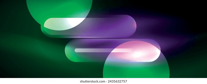 Abstract design pulsates with neon glowing light effects, casting an entrancing glow in the darkness, captivating the eye with its vibrant energy. Glass circles neon glowing light effects