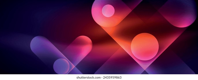 Abstract design pulsates with neon glowing light effects, casting an entrancing glow in the darkness, captivating the eye with its vibrant energy. Glass circles neon glowing light effects