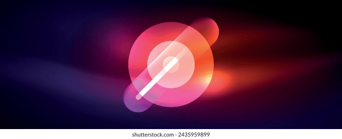 Abstract design pulsates with neon glowing light effects, casting an entrancing glow in the darkness, captivating the eye with its vibrant energy. Glass circles neon glowing light effects