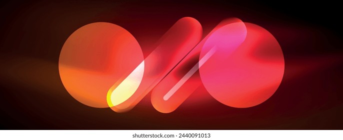 Abstract design pulsates with neon glowing light effects, casting an entrancing glow in the darkness, captivating the eye with its vibrant energy. Glass circles neon glowing light effects