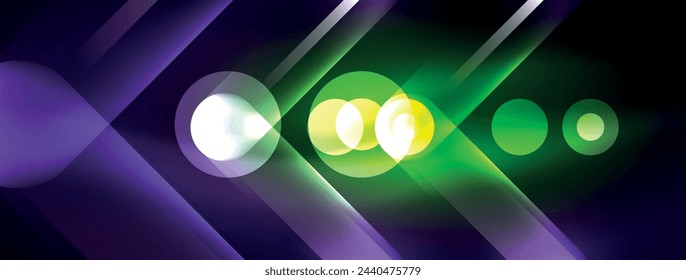 El diseño abstracto palpita con efectos de luz brillante de neón, proyectando un brillo fascinante en la oscuridad, cautivando al ojo con su energía vibrante. Círculos de cristal efectos de luz brillante de neón