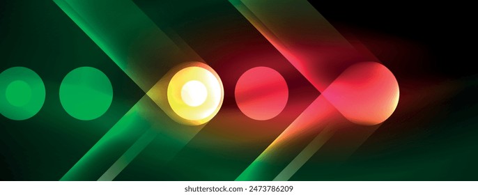 Abstract design pulsates with neon glowing light effects, casting an entrancing glow in the darkness, captivating the eye with its vibrant energy. Glass circles neon glowing light effects