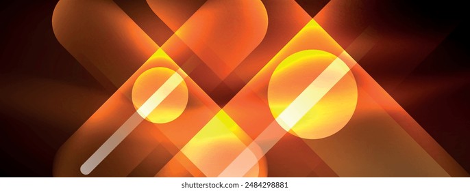 Abstract design pulsates with neon glowing light effects, casting an entrancing glow in the darkness, captivating the eye with its vibrant energy. Glass circles neon glowing light effects