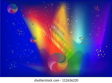 abstraktes Design mit Regenbogenkreisen auf Farbhintergrund