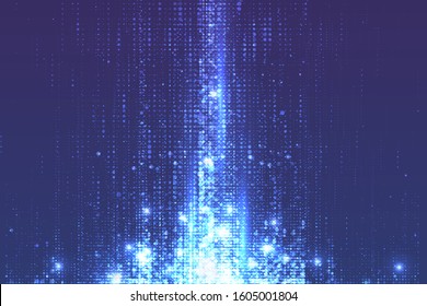 Abstract design with Rays of light dust particles. Blue horizontal bokeh-like blur design on dark background. Rays of light with luminous magical dust. Glow in the dark. Vector illustration EPS10