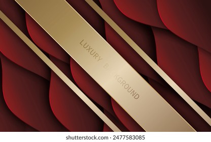 Diseño Abstractas con Formas en capas curvadas de color rojo y rayas de oro audaz.