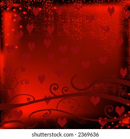 abstract design with red hearts and foliage