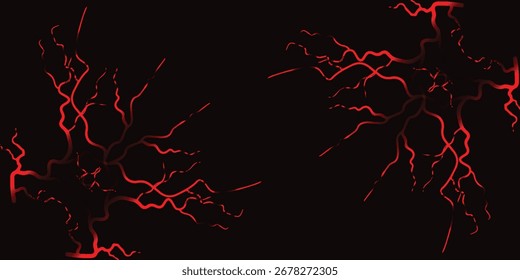 Abstract design of red lightning or veins on a black background.  Symmetrical pattern.
