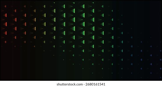 Abstract design with a repeating pattern of small triangles, creating a textured effect.  Colors shift from red to green to blue, creating a gradient.