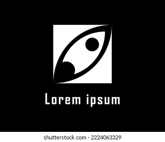 Diseño abstracto del logotipo del cohete y forma cuadrada. ilustración vectorial.