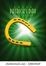 Abstract design of Saint Patrick's Day background with gold color horse shoe.