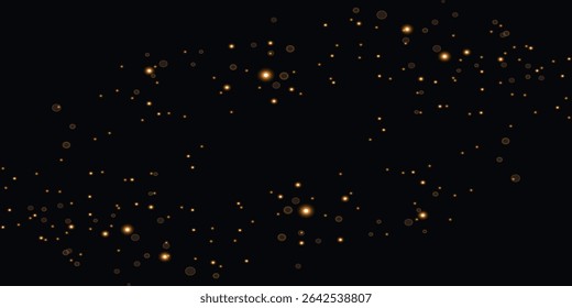 an abstract design with scattered golden-orange light dots on a black background, creating the effect of a starry sky or sparks. The dots are unevenly distributed, adding dynamics and depth.