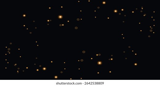 um design abstrato com pontos de luz laranja-dourados espalhados em um fundo preto, criando o efeito de um céu estrelado ou faíscas. Os pontos estão distribuídos de forma desigual, adicionando dinâmica e profundidade.
