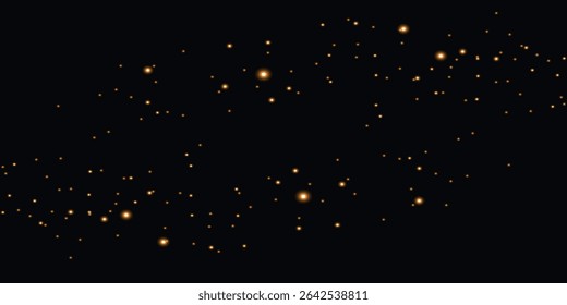um design abstrato com pontos de luz laranja-dourados espalhados em um fundo preto, criando o efeito de um céu estrelado ou faíscas. Os pontos estão distribuídos de forma desigual, adicionando dinâmica e profundidade.