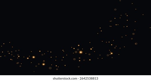 an abstract design with scattered golden-orange light dots on a black background, creating the effect of a starry sky or sparks. The dots are unevenly distributed, adding dynamics and depth.