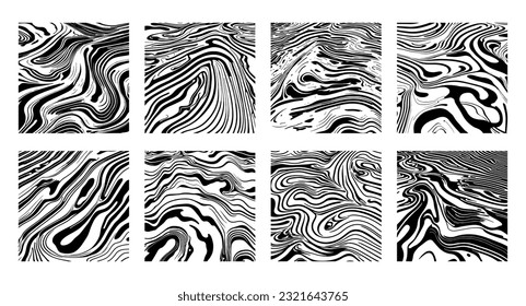 Abstract design of a seamless ink puddle pattern. Irregular black-and-white line motif