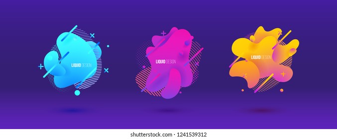 Abstract design set of liquid shapes. Fluid vector design. Gradient flyer, banners with flowing liquid shapes. Modern presentation template.