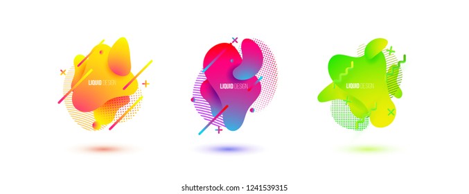 Abstract design set of liquid shapes. Fluid vector design. Gradient flyer, banners with flowing liquid shapes. Modern presentation template.