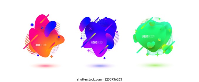 Abstract design set of liquid shapes. Fluid vector design. Gradient flyer, banners with flowing liquid shapes. Modern presentation template.