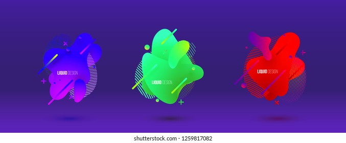 Abstract design set of liquid shapes. Fluid vector design. Gradient flyer, banners with flowing liquid shapes. Modern presentation template.