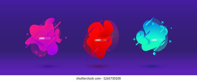 Abstract design set of liquid shapes. Fluid vector design. Gradient flyer, banners with flowing liquid shapes. Modern presentation template.