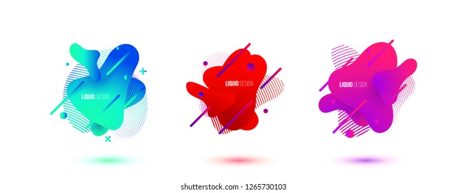 Abstract design set of liquid shapes. Fluid vector design. Gradient flyer, banners with flowing liquid shapes. Modern presentation template.