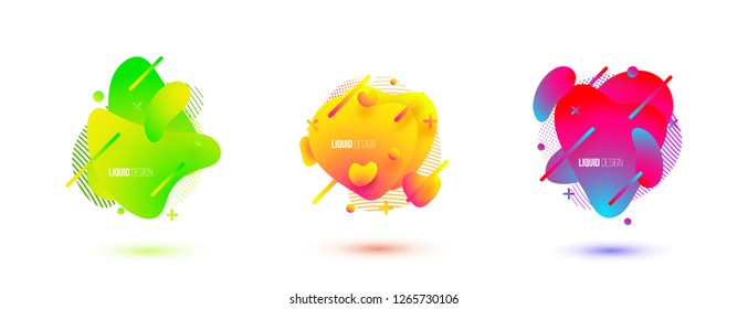 Abstract design set of liquid shapes. Fluid vector design. Gradient flyer, banners with flowing liquid shapes. Modern presentation template.