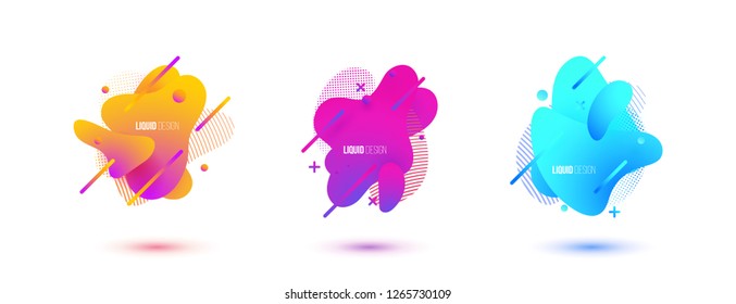 Abstract design set of liquid shapes. Fluid vector design. Gradient flyer, banners with flowing liquid shapes. Modern presentation template.