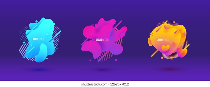 Abstract design set of liquid shapes. Fluid vector design. Gradient flyer, banners with flowing liquid shapes. Modern presentation template.