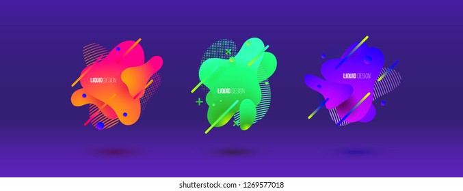 Abstract design set of liquid shapes. Fluid vector design. Gradient flyer, banners with flowing liquid shapes. Modern presentation template.