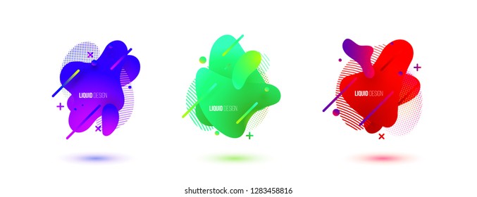 Abstract design set of liquid shapes. Fluid vector design. Gradient flyer, banners with flowing liquid shapes. Modern presentation template.