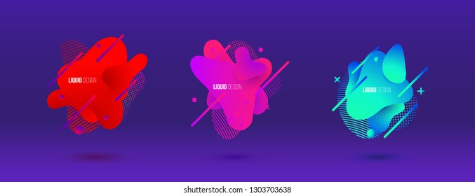 Abstract design set of liquid shapes. Fluid vector design. Gradient flyer, banners with flowing liquid shapes. Modern presentation template.