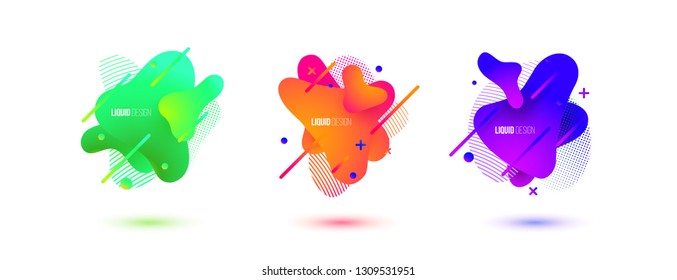 Abstract design set of liquid shapes. Fluid vector design. Gradient flyer, banners with flowing liquid shapes. Modern presentation template.