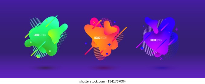 Abstract design set of liquid shapes. Fluid vector design. Gradient flyer, banners with flowing liquid shapes. Modern presentation template.