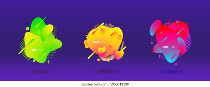 Abstract design set of liquid shapes. Fluid vector design. Gradient flyer, banners with flowing liquid shapes. Modern presentation template.
