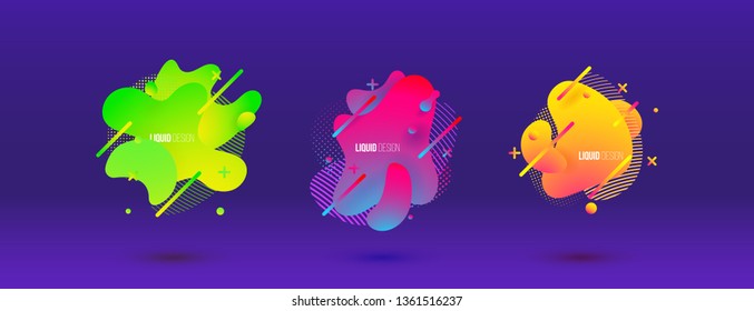 Abstract design set of liquid shapes. Fluid vector design. Gradient flyer, banners with flowing liquid shapes. Modern presentation template.