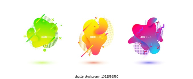 Abstract design set of liquid shapes. Fluid vector design. Gradient flyer, banners with flowing liquid shapes. Modern presentation template.