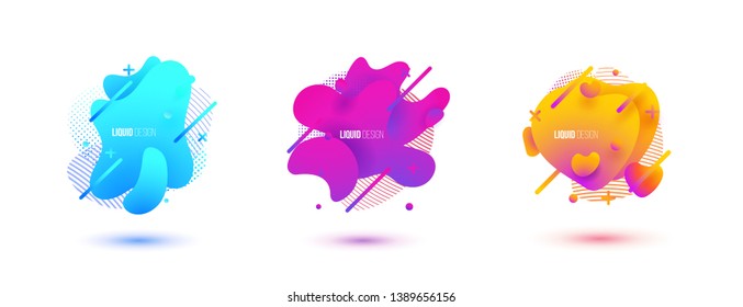 Abstract design set of liquid shapes. Fluid vector design. Gradient flyer, banners with flowing liquid shapes. Modern presentation template.