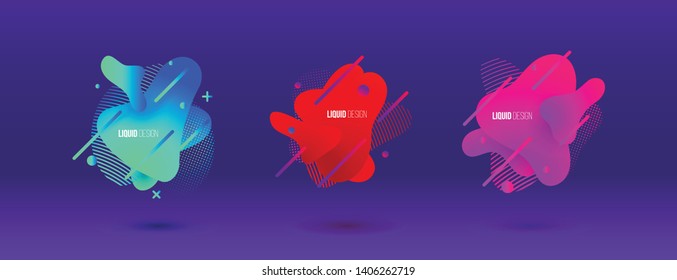 Abstract design set of liquid shapes. Fluid vector design. Gradient flyer, banners with flowing liquid shapes. Modern presentation template.
