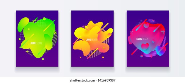 Abstract design set of liquid shapes. Fluid vector design. Gradient flyer, banners with flowing liquid shapes. Modern presentation template.