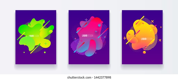 Abstract design set of liquid shapes. Fluid vector design. Gradient flyer, banners with flowing liquid shapes. Modern presentation template.