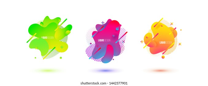 Abstract design set of liquid shapes. Fluid vector design. Gradient flyer, banners with flowing liquid shapes. Modern presentation template.